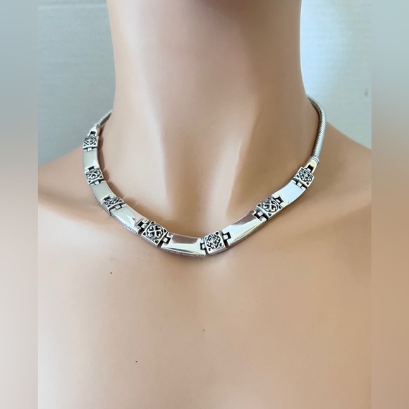Brighton TRIBECA Bar Scroll Square Collar Silver Plated Necklace.  NWOT - Picture 8 of 8
